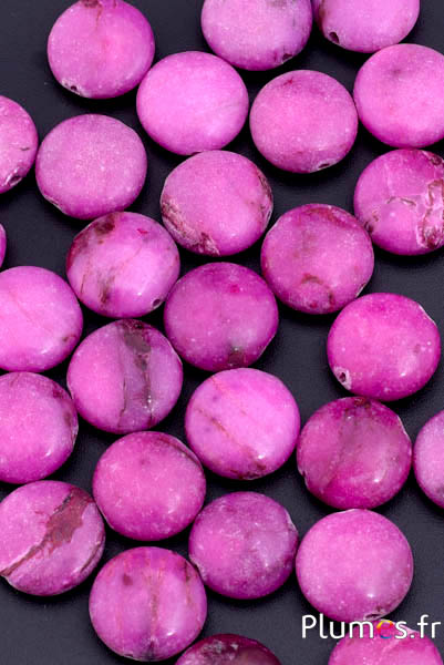 Perles rondes en pierre teintée - Ø 14 mm, trou 1 mm - fuchsia